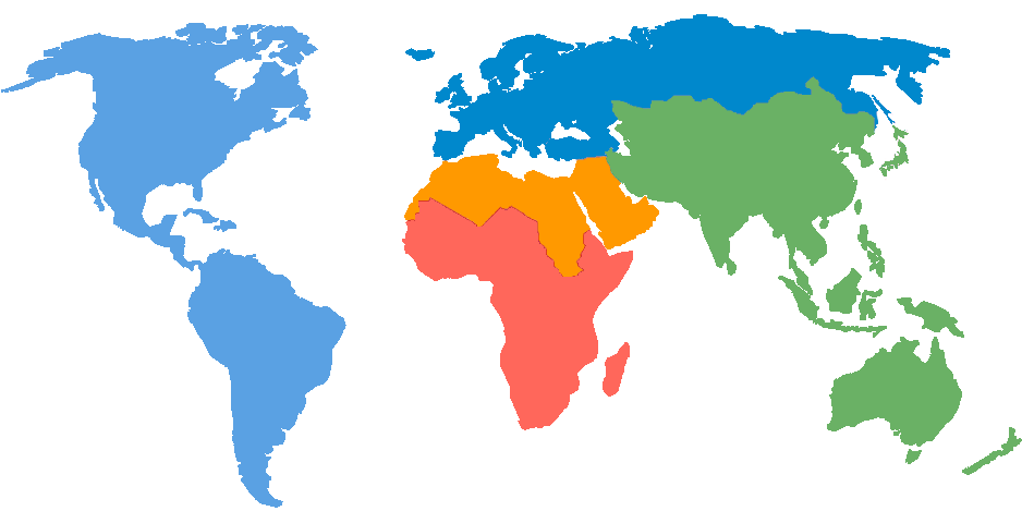 WFEO’s official regional map showing Africa, the Americas, the Arab Region, Asia/Pacific and Europe